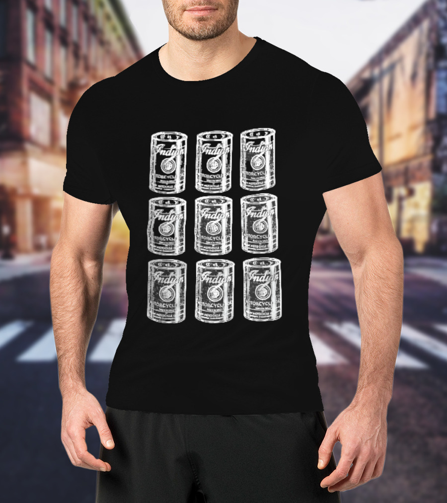 Indian Motorcycle Oil Distressed Vintage Cans Grid T-Shirt