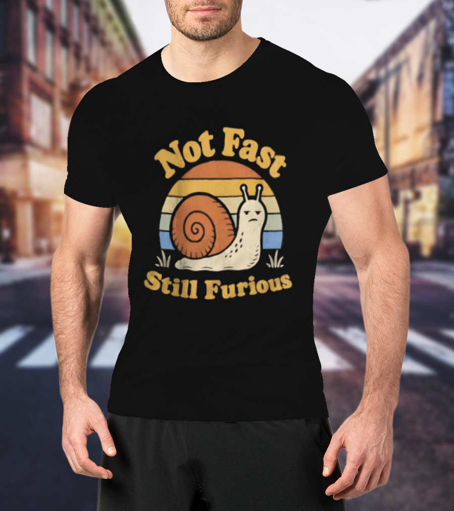 Not Fast Still Furious Vintage Snail Retro Stripes T-Shirt