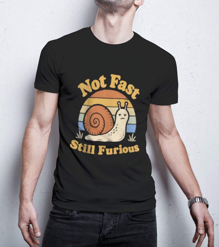 Not Fast Still Furious Vintage Snail Retro Stripes T-Shirt