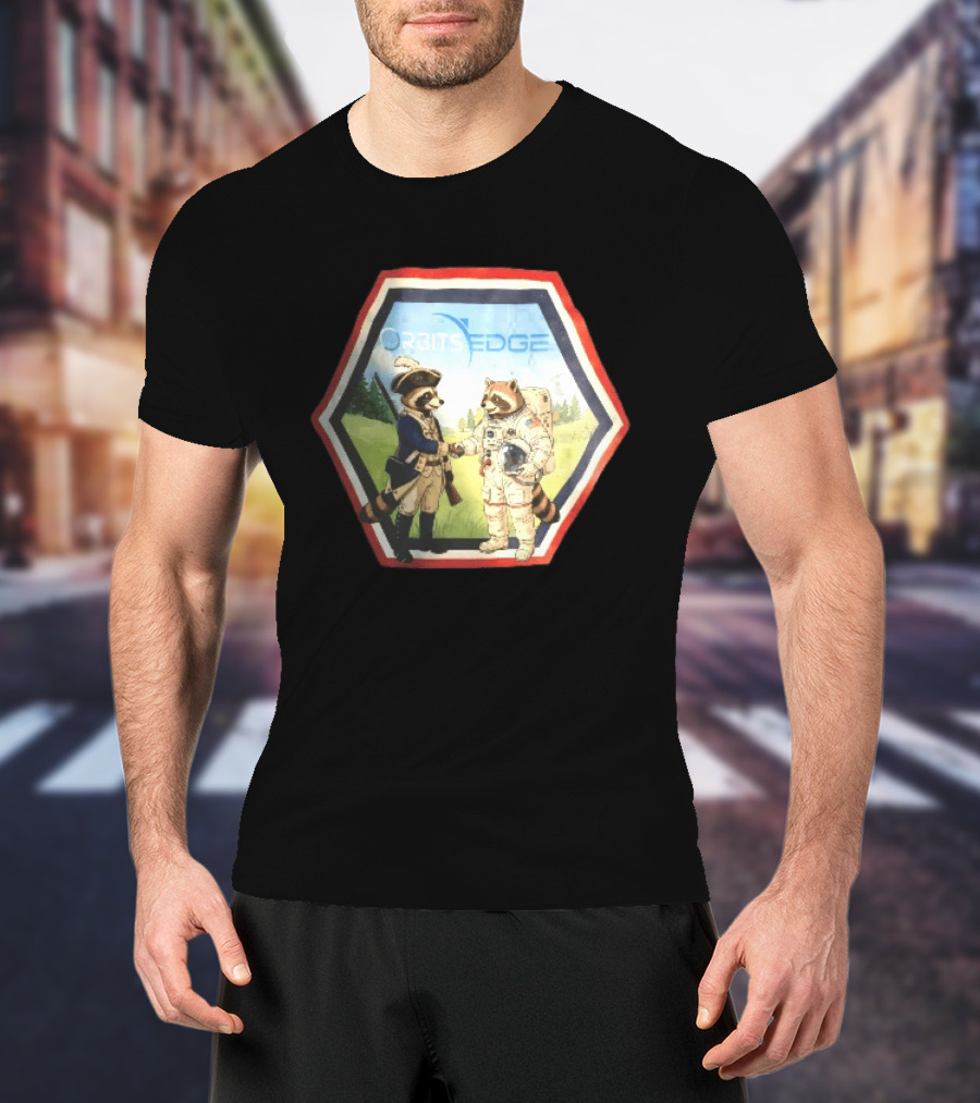 Orbits Edge Raccoon Soldier And Astronaut Handshake Cartoon T-Shirt