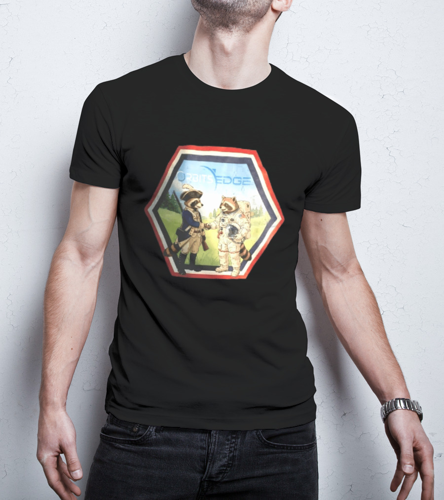 Orbits Edge Raccoon Soldier And Astronaut Handshake Cartoon T-Shirt