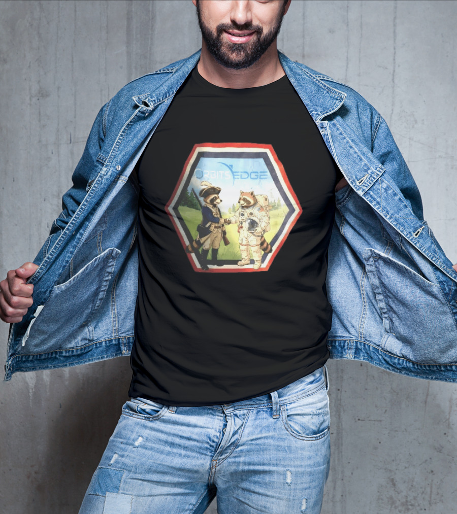 Orbits Edge Raccoon Soldier And Astronaut Handshake Cartoon T-Shirt