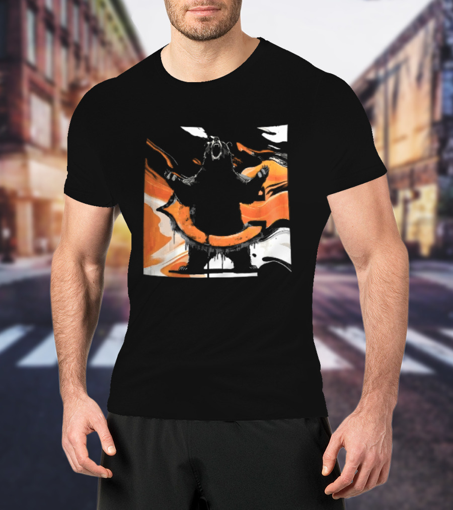 Roaring Black Bear Orange Liquid Swirls Dripping Banner T-Shirt