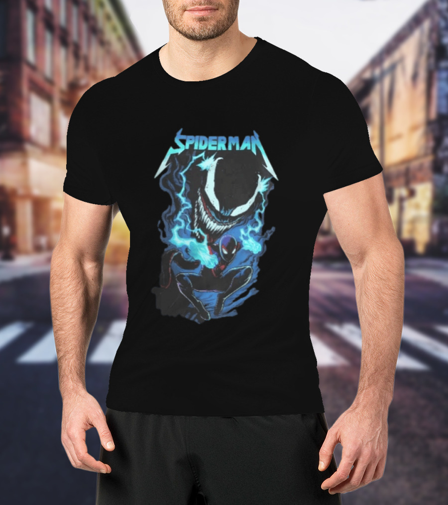 Spiderman Miles Morales Venom Cyan Lightning Charge T-Shirt