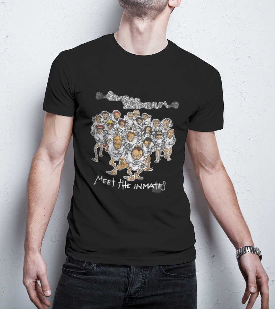 Summer Sanitarium Meet The Inmates Cartoon Caricatures Straitjackets T-Shirt