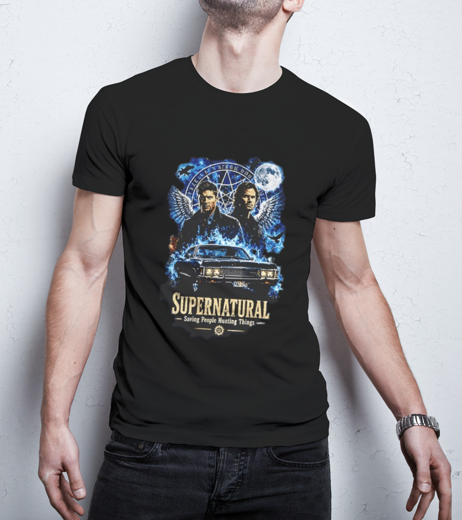 Supernatural Saving People Hunting Things Sam Dean Winchester Angelic Wings Moon Impala T-Shirt