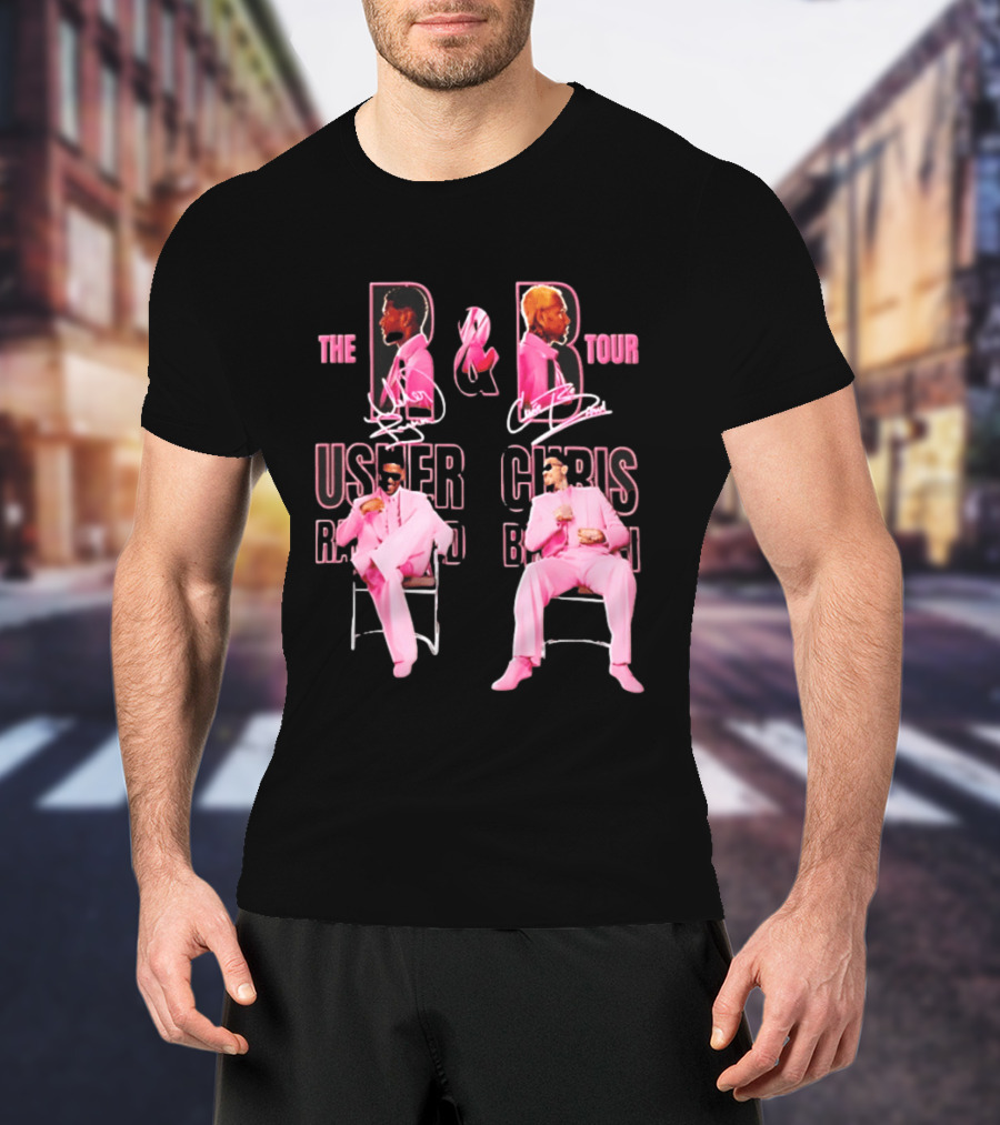 The R&B Tour Usher Raymond Chris Brown Pink Suit Concert Collaboration T-Shirt