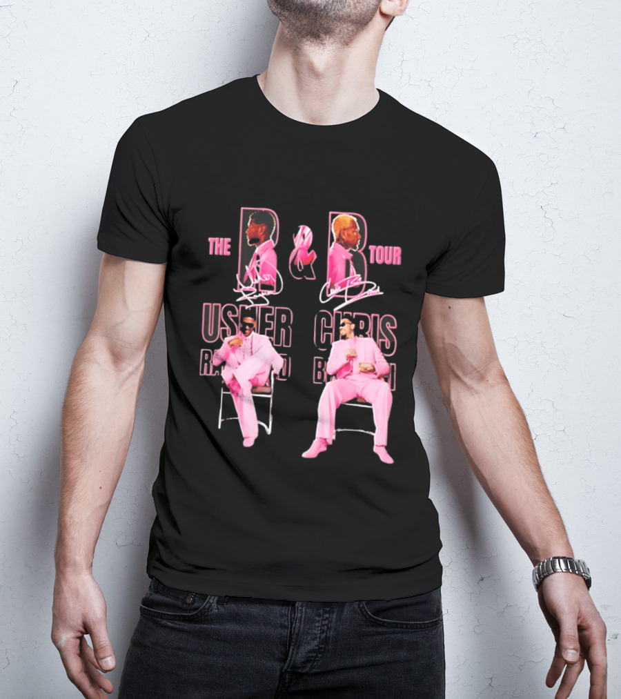The R&B Tour Usher Raymond Chris Brown Pink Suit Concert Collaboration T-Shirt