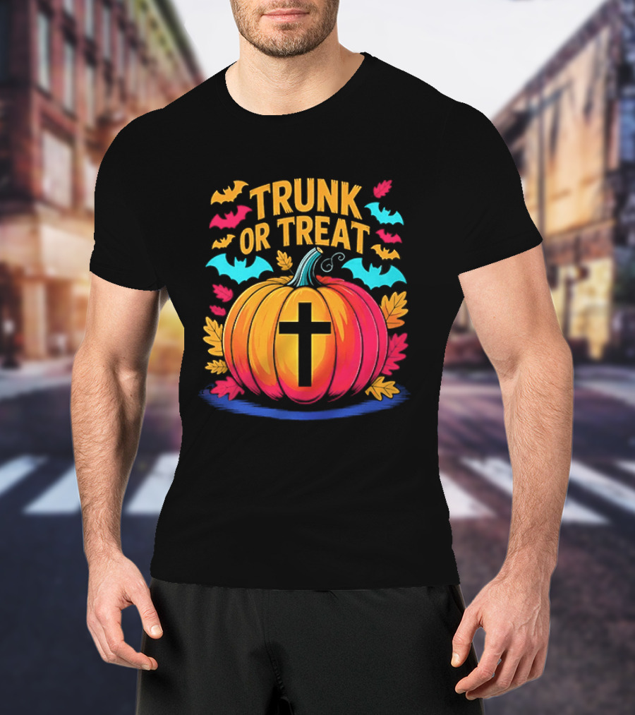 Trunk Or Treat Christian Pumpkin Cross Halloween T-Shirt