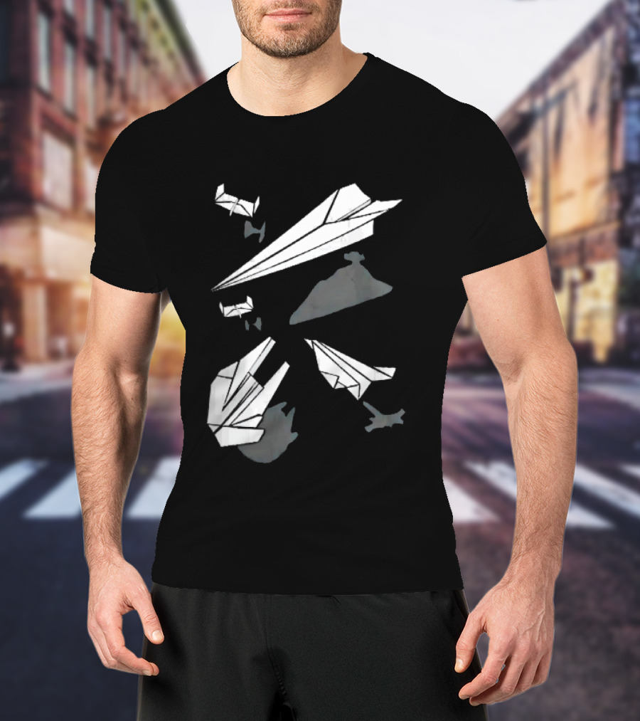 White Origami Paper Airplanes Star Wars Spaceship Shadow Illusions T-Shirt
