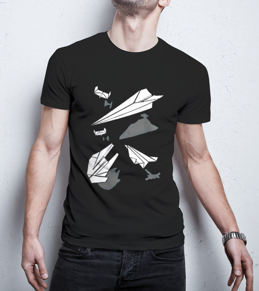 White Origami Paper Airplanes Star Wars Spaceship Shadow Illusions T-Shirt