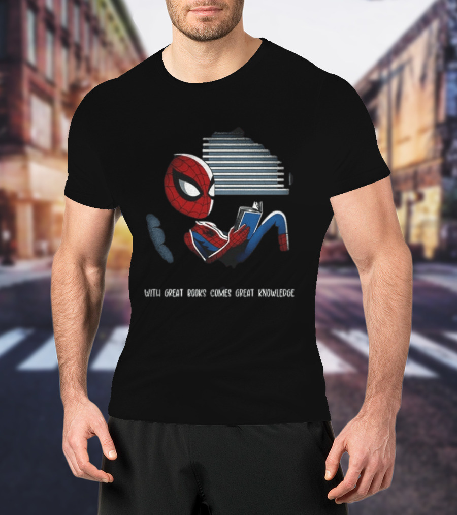 With Great Books Comes Great Knowledge Spider Man Reading T-Shirt