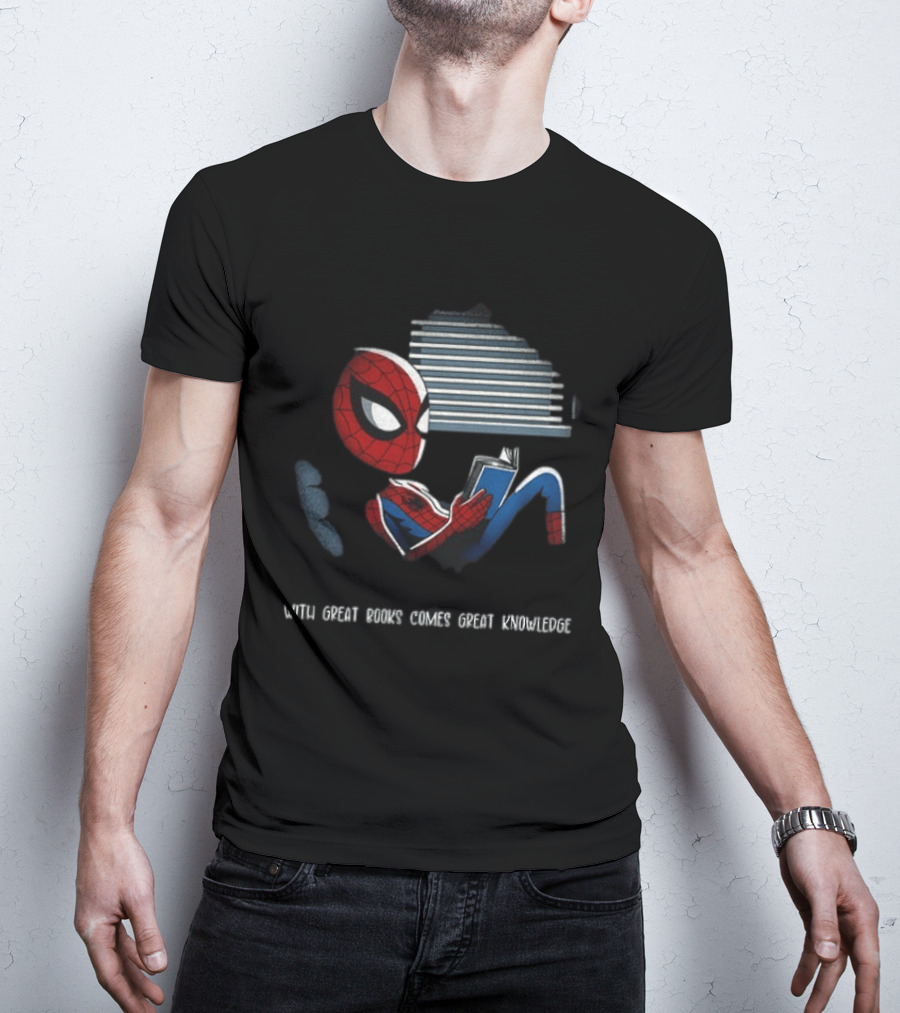 With Great Books Comes Great Knowledge Spider Man Reading T-Shirt