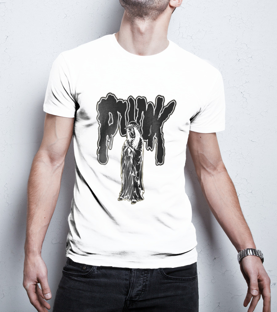 Punk Dripping Hooded Skeleton Praying Crown Of Thorns T-Shirt
