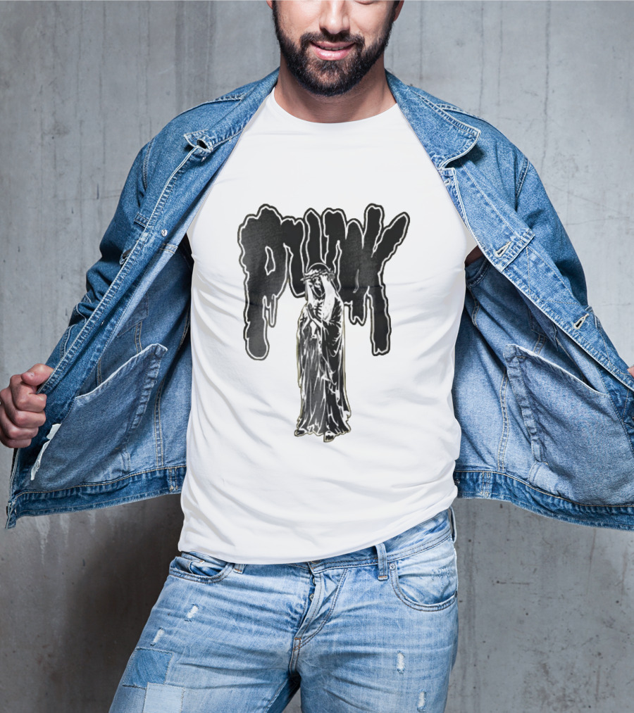 Punk Dripping Hooded Skeleton Praying Crown Of Thorns T-Shirt