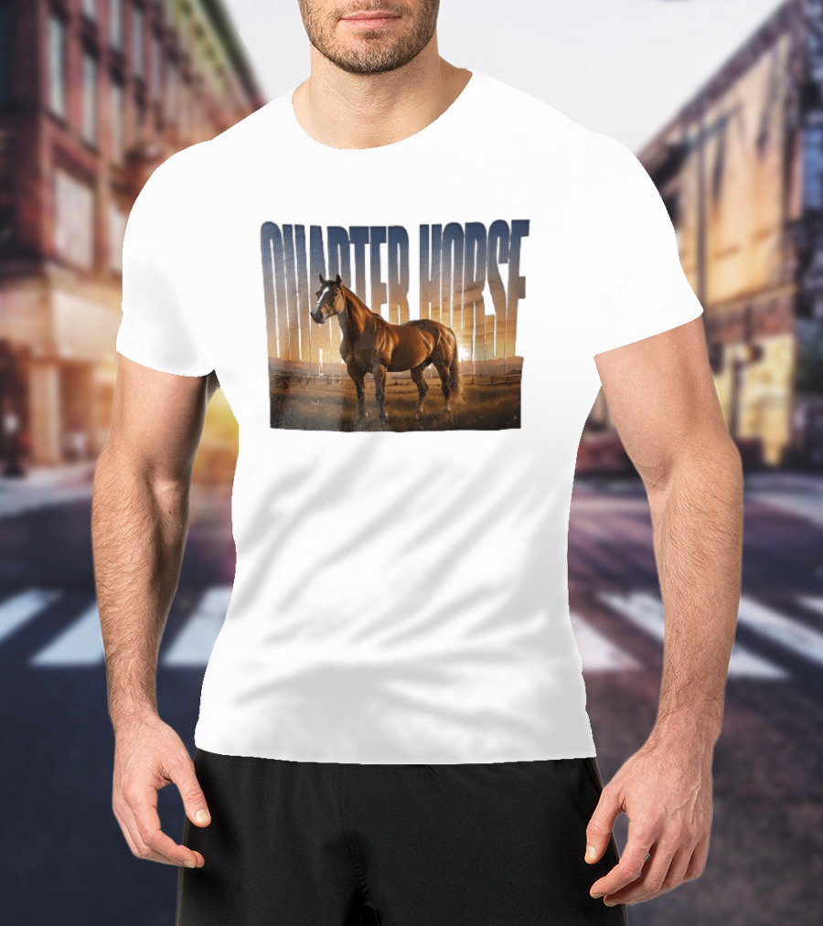 Quarter Horse Muscular Brown Stallion Sunset Landscape T-Shirt