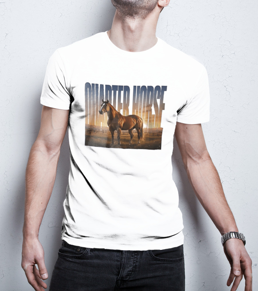 Quarter Horse Muscular Brown Stallion Sunset Landscape T-Shirt