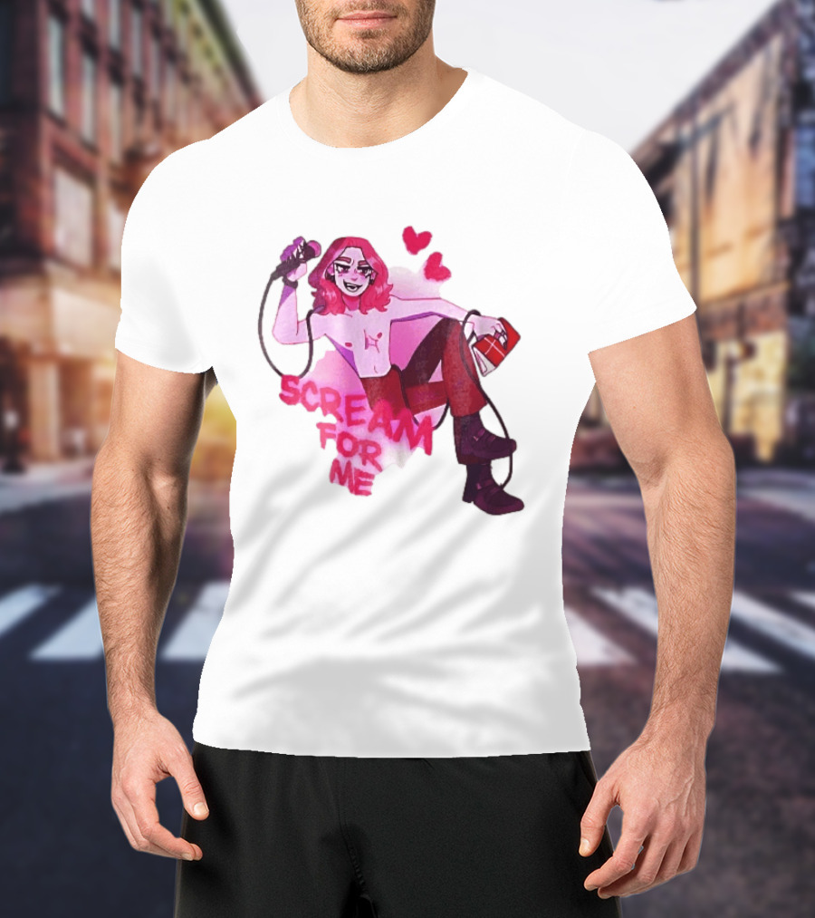 Scream For Me Pink Hair Microphone Book Cartoon T-Shirt