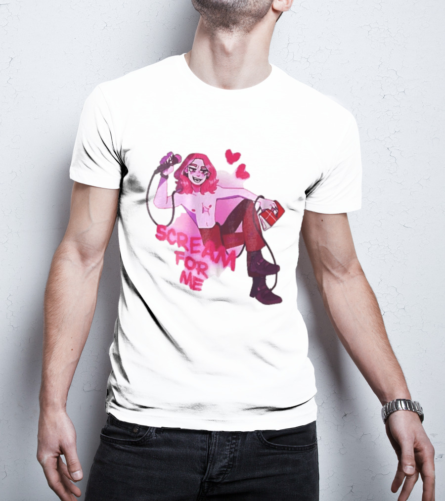 Scream For Me Pink Hair Microphone Book Cartoon T-Shirt