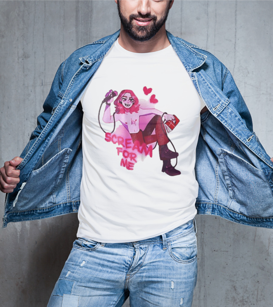 Scream For Me Pink Hair Microphone Book Cartoon T-Shirt