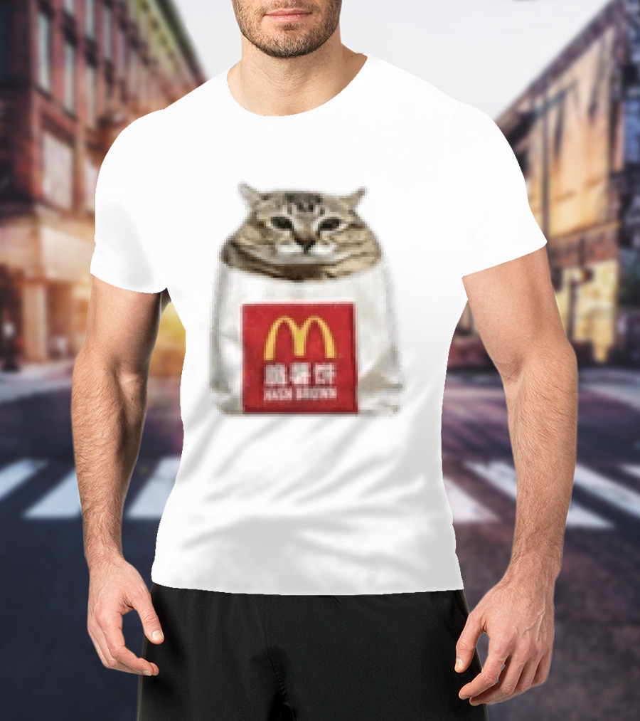 Happy Mei Mei Cat In McDonald's Hash Brown Bag T-Shirt