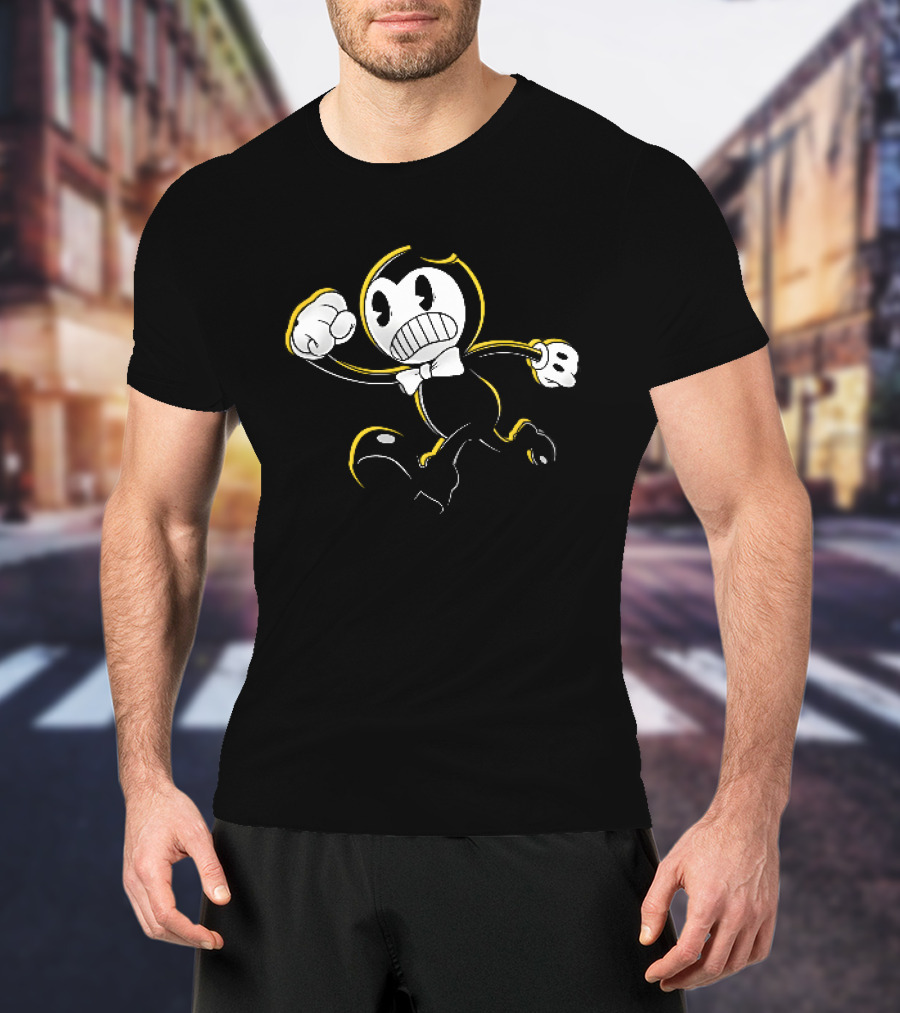 Bendy And The Ink Machine Iconic Cartoon Running With Bowtie T-Shirt