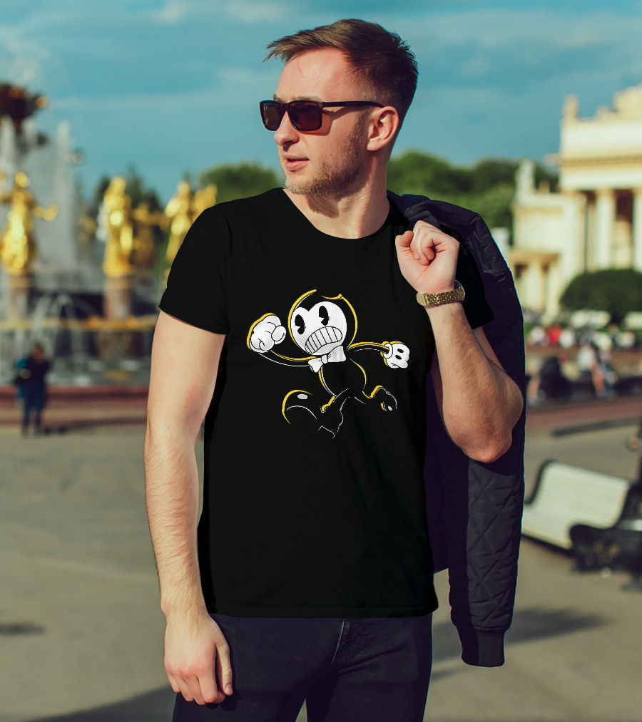Bendy And The Ink Machine Iconic Cartoon Running With Bowtie T-Shirt