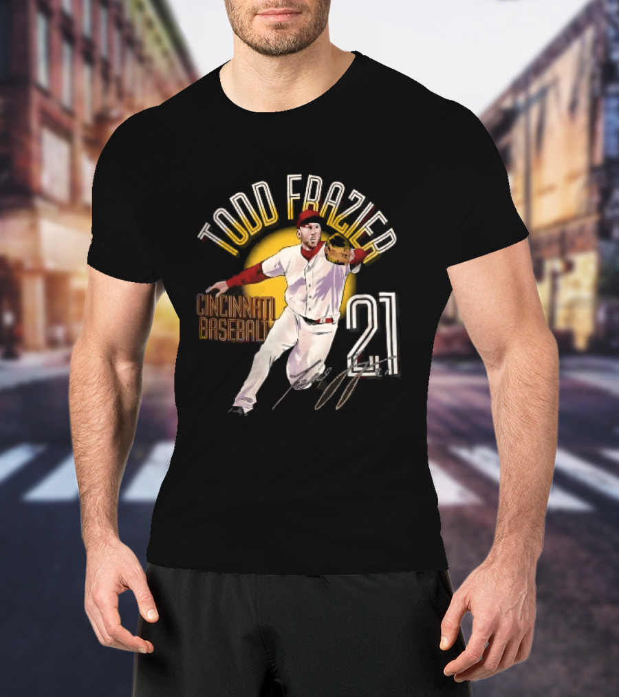 Todd Frazier Cincinnati Baseball 21 Fielding Yellow Sun T-Shirt