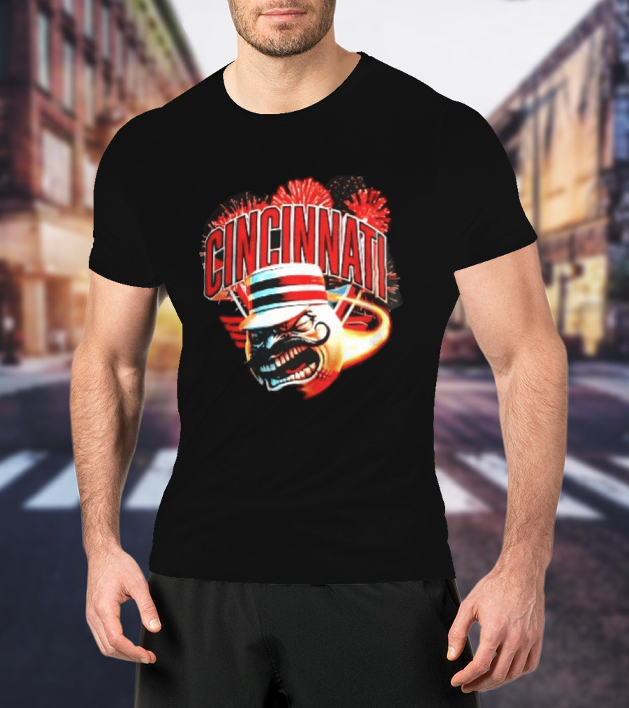 Cincinnati Reds Angry Pillbox Hat Fireball Fireworks MLB T-Shirt