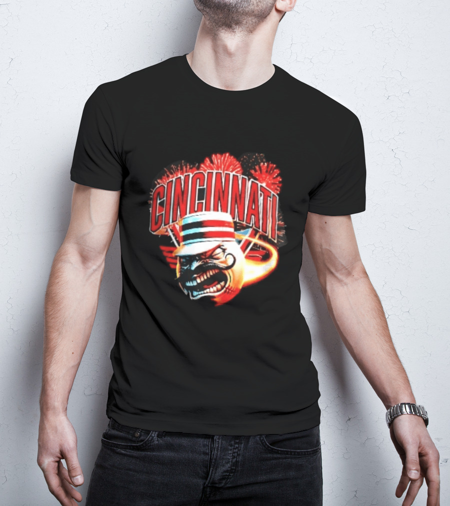 Cincinnati Reds Angry Pillbox Hat Fireball Fireworks MLB T-Shirt