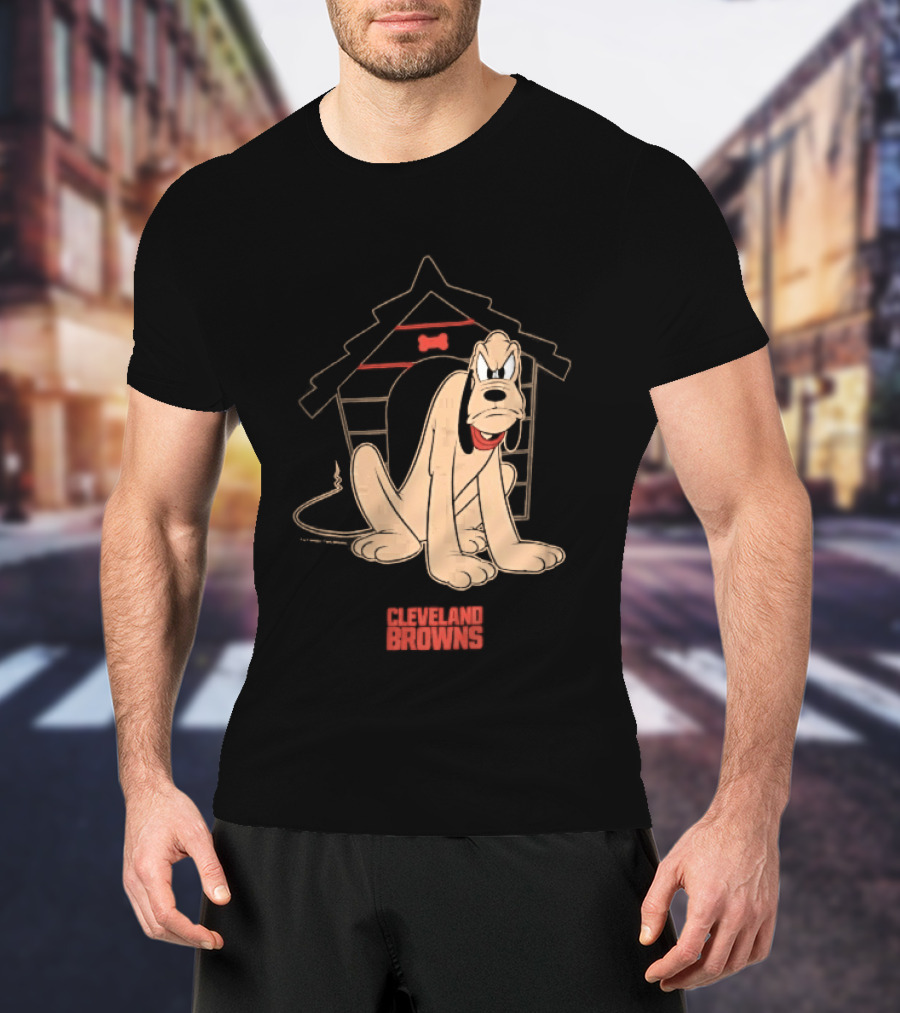Cleveland Browns Angry Pluto Disney Cartoon Dog Doghouse T-Shirt