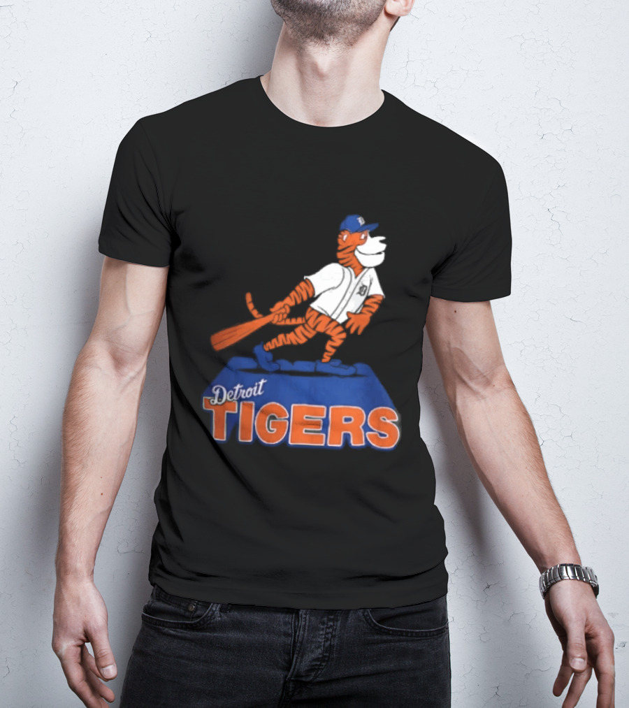Detroit Tigers MLB Cartoon Player Swinging Bat T-Shirt
