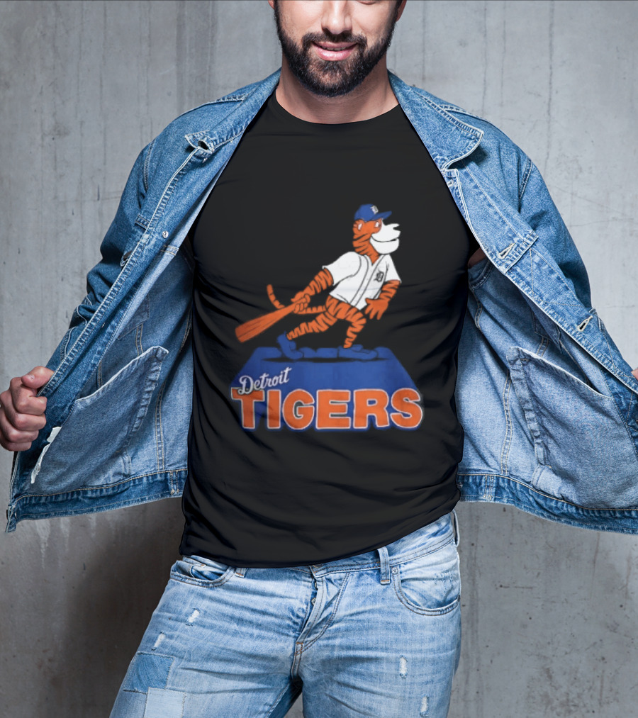 Detroit Tigers MLB Cartoon Player Swinging Bat T-Shirt