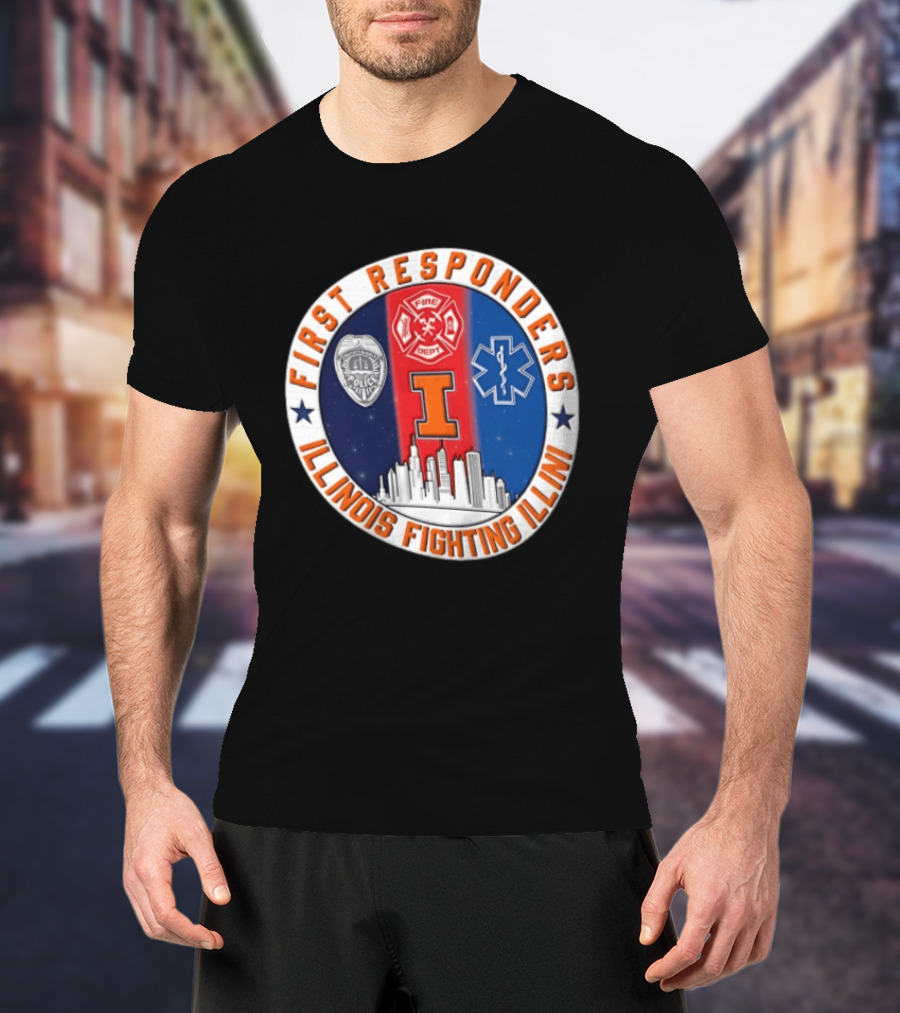 Illinois Fighting Illini First Responders 9.11 Never Forget T-Shirt