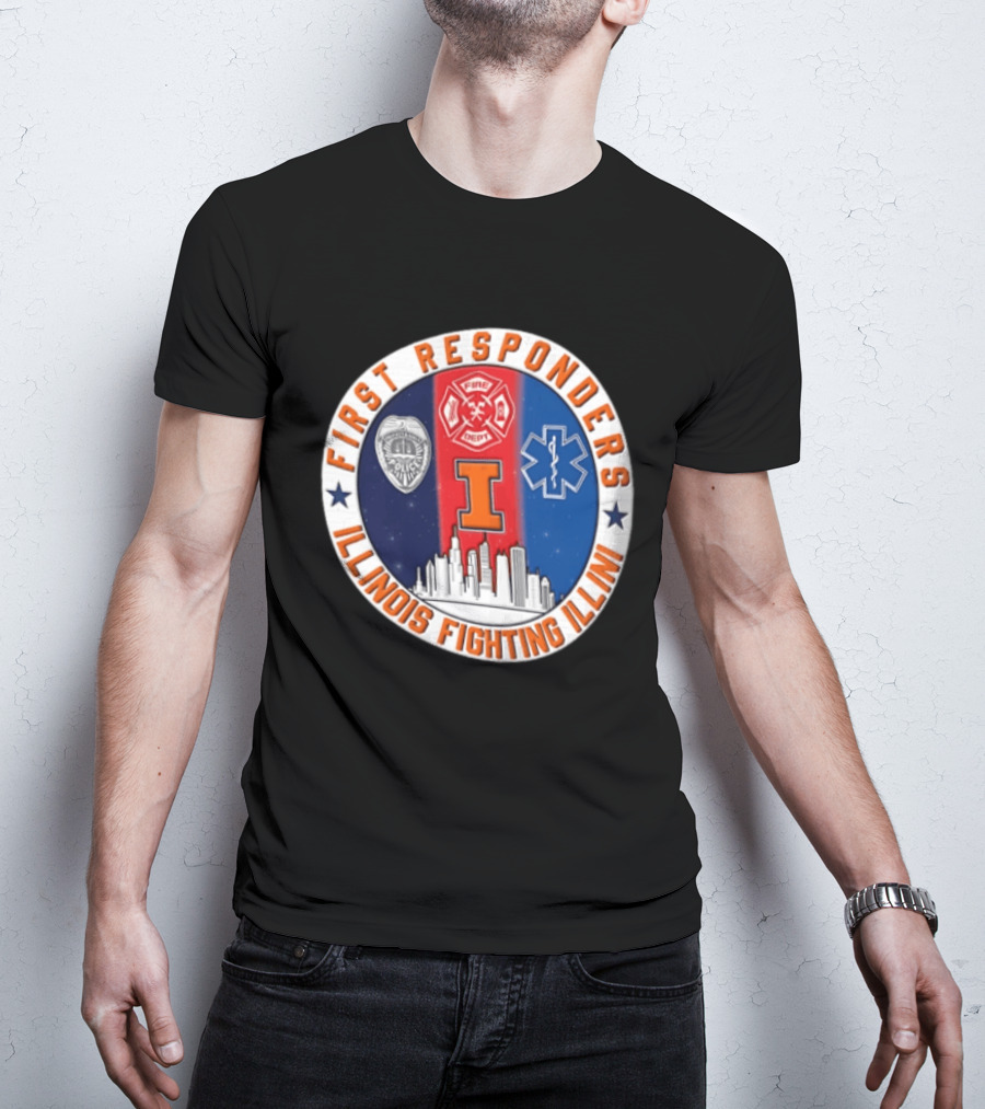 Illinois Fighting Illini First Responders 9.11 Never Forget T-Shirt