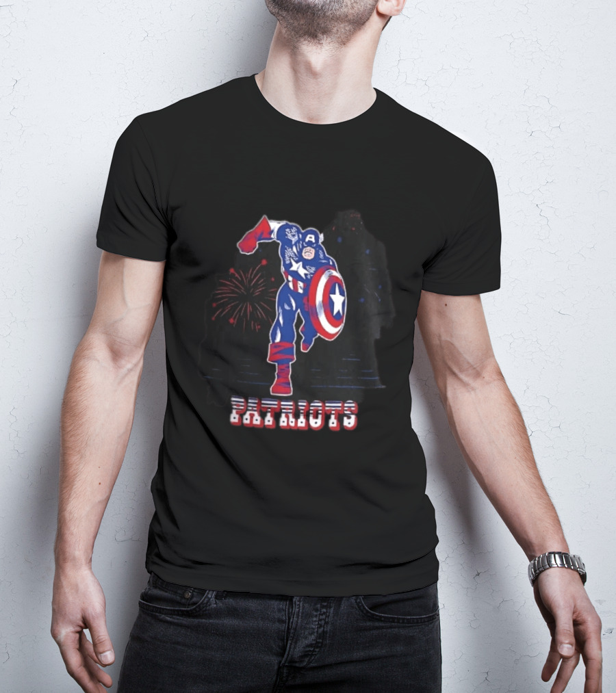 Patriots Captain America Shield Fireworks Cartoon T-Shirt