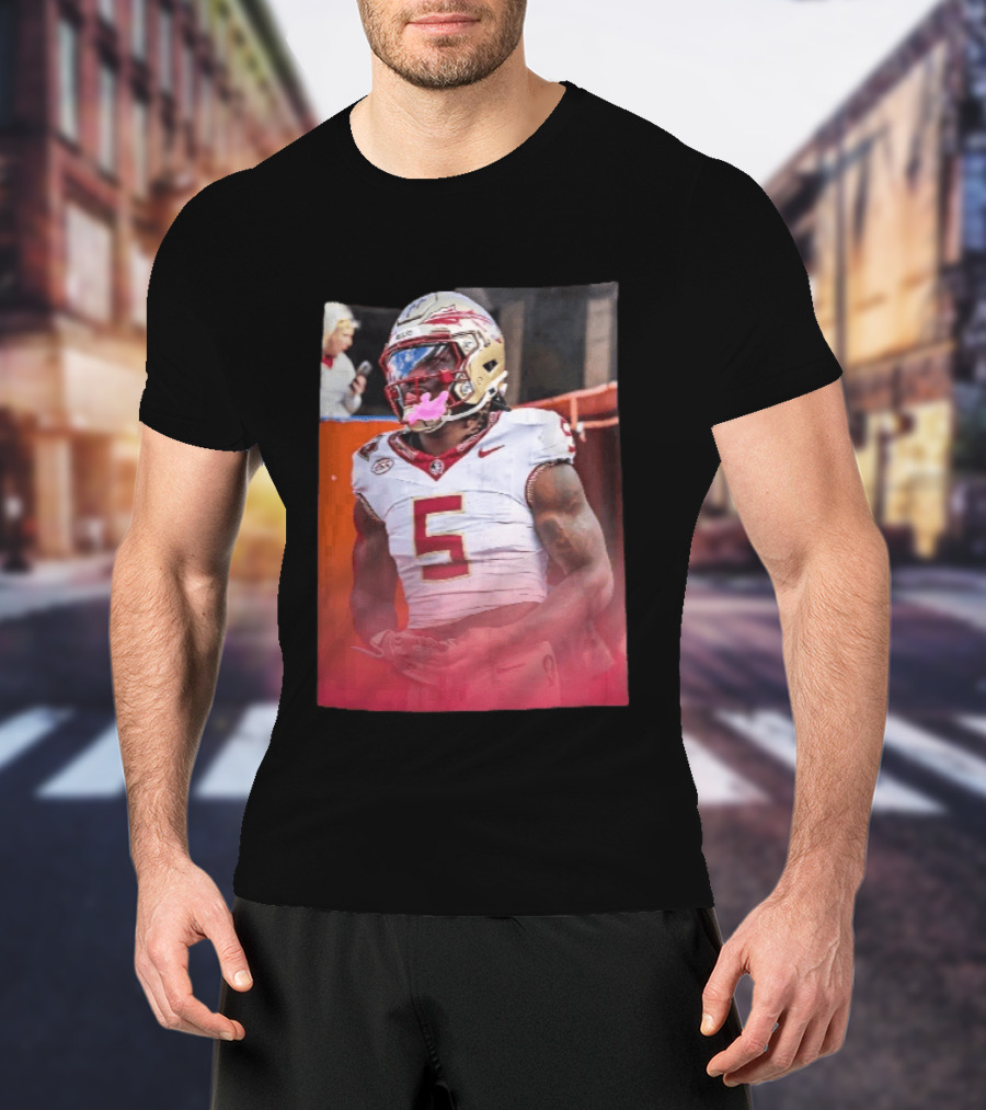 Florida State Seminoles NCAA Football Player Pink Mouthguard Red Gradient T-Shirt