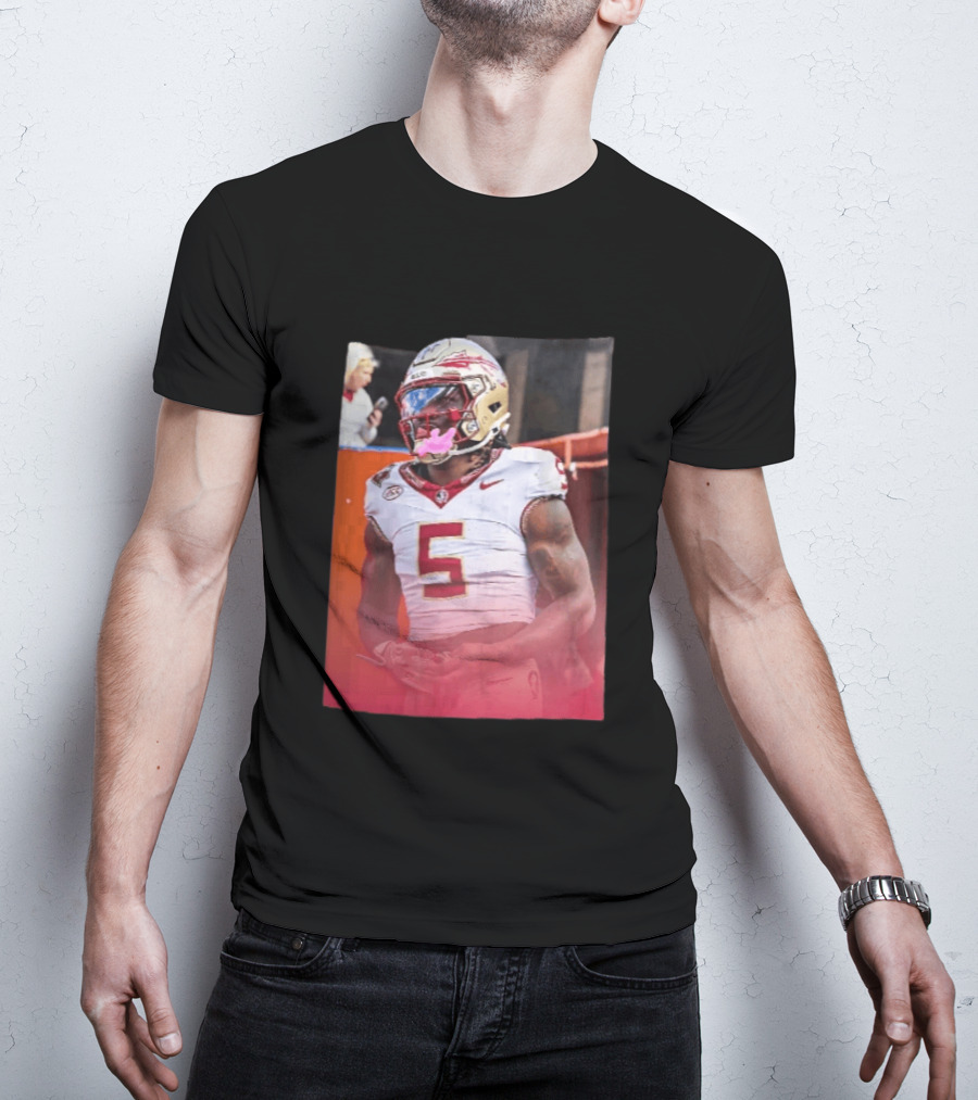 Florida State Seminoles NCAA Football Player Pink Mouthguard Red Gradient T-Shirt
