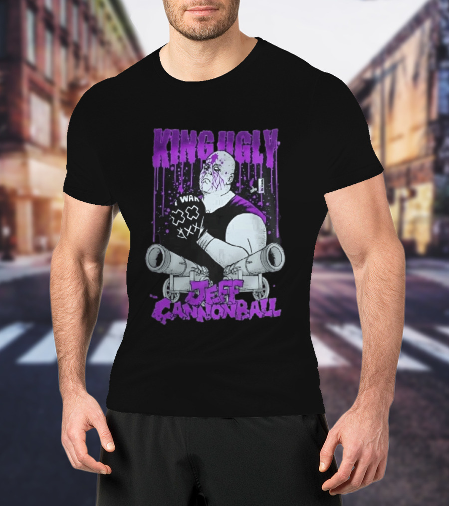 King Ugly War Jeff Cannonball Bald Wrestler Cannons Purple Dripping Paint T-Shirt