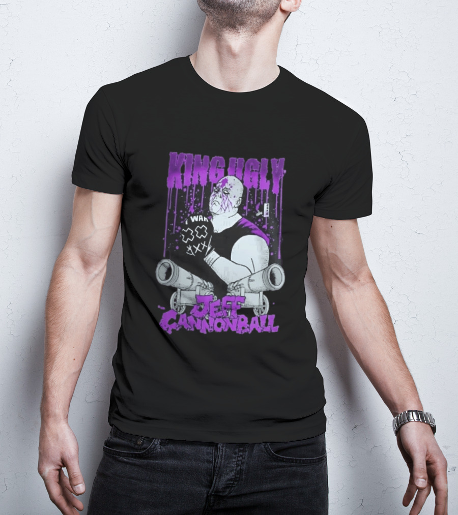King Ugly War Jeff Cannonball Bald Wrestler Cannons Purple Dripping Paint T-Shirt