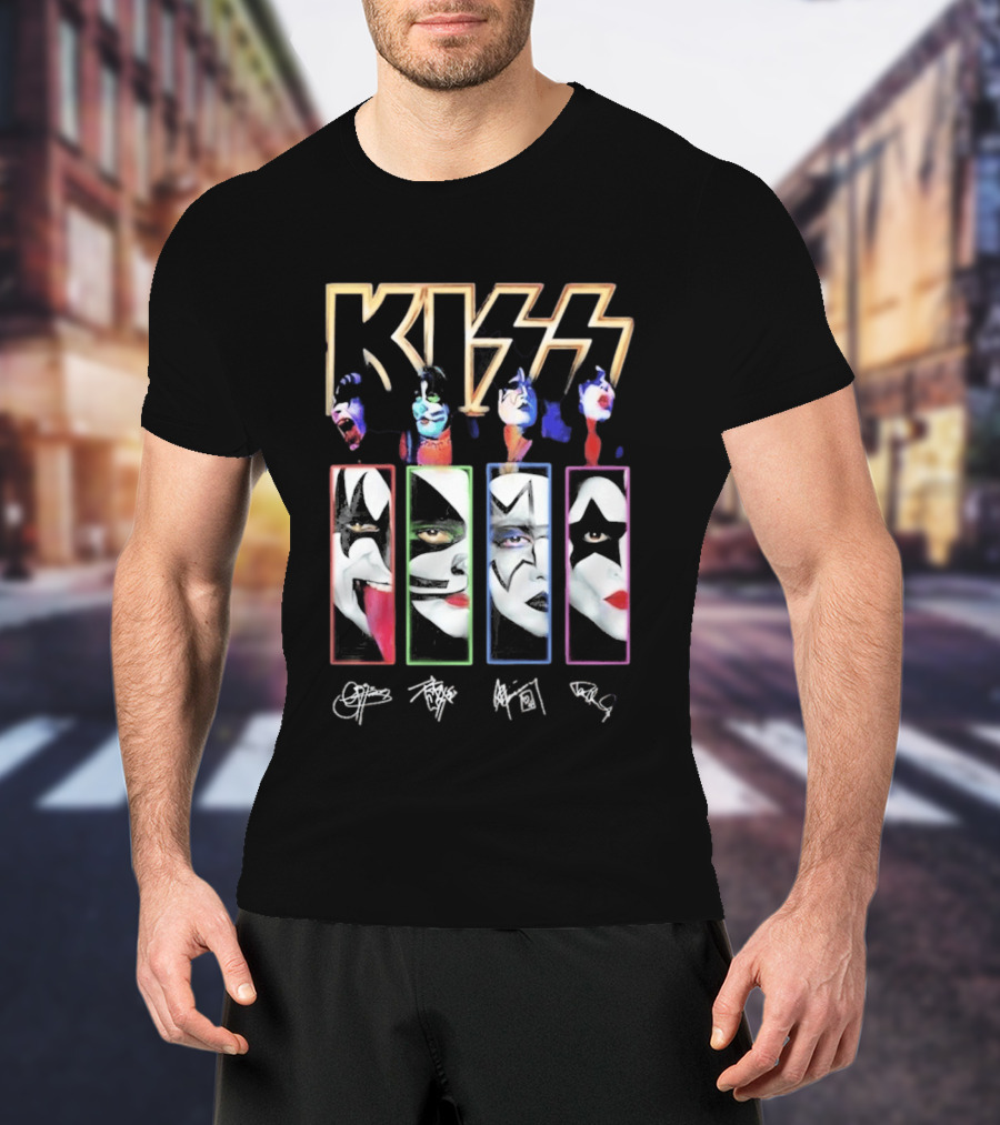 KISS Band Members Faces And Autographs Signature T-Shirt