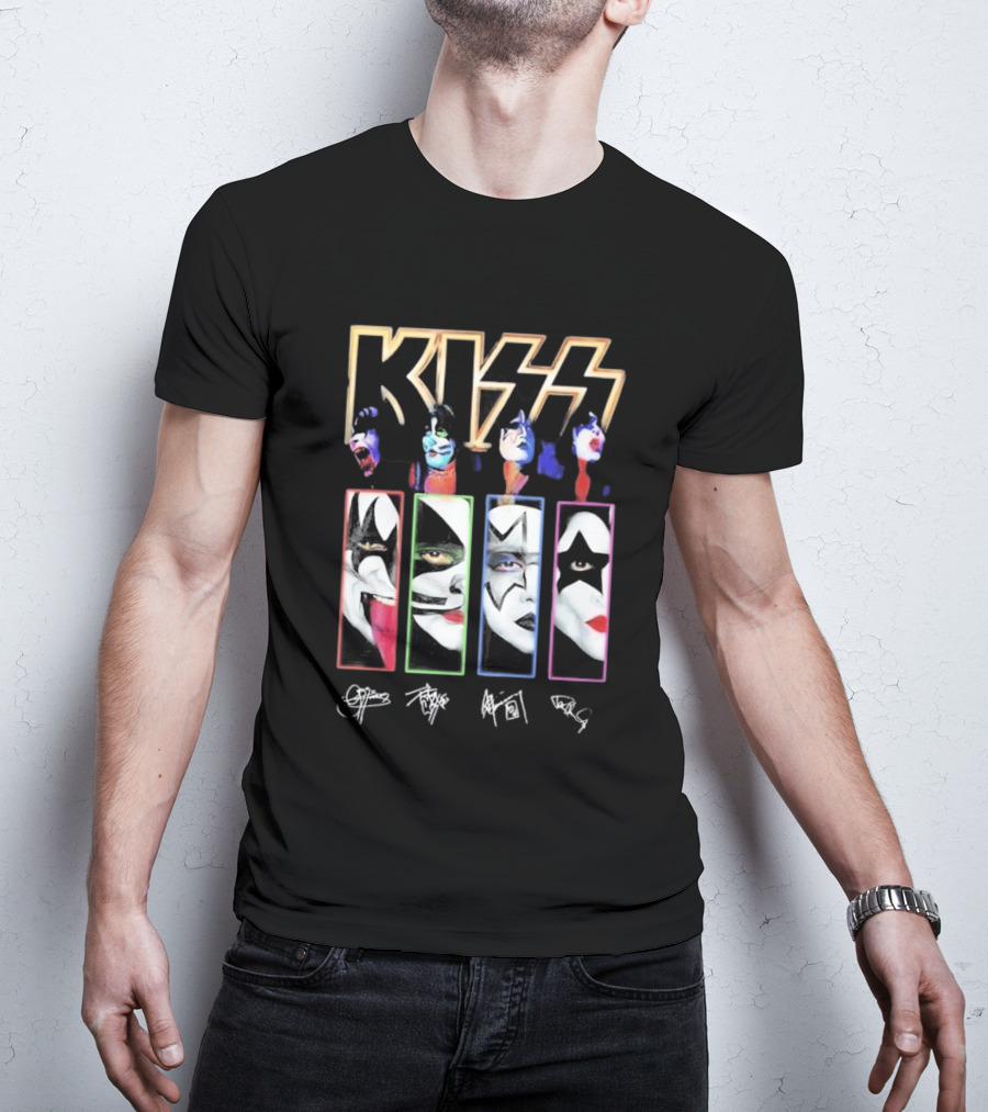 KISS Band Members Faces And Autographs Signature T-Shirt