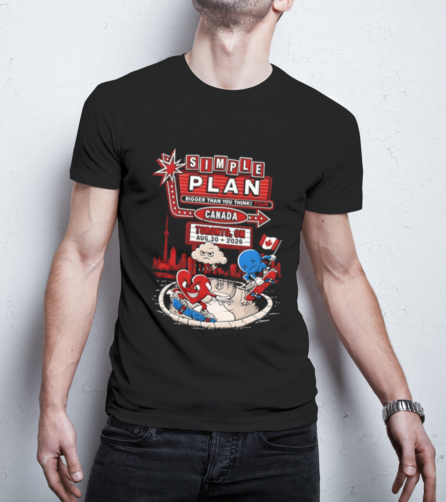 Simple Plan Toronto ON Canada 2026 Bigger Than You Think Tour Skyline And Flag T-Shirt