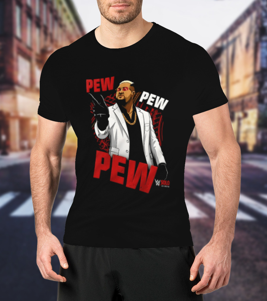 Solo Sikoa Pew Pew WWE Finger Guns White Suit Red Glasses T-Shirt