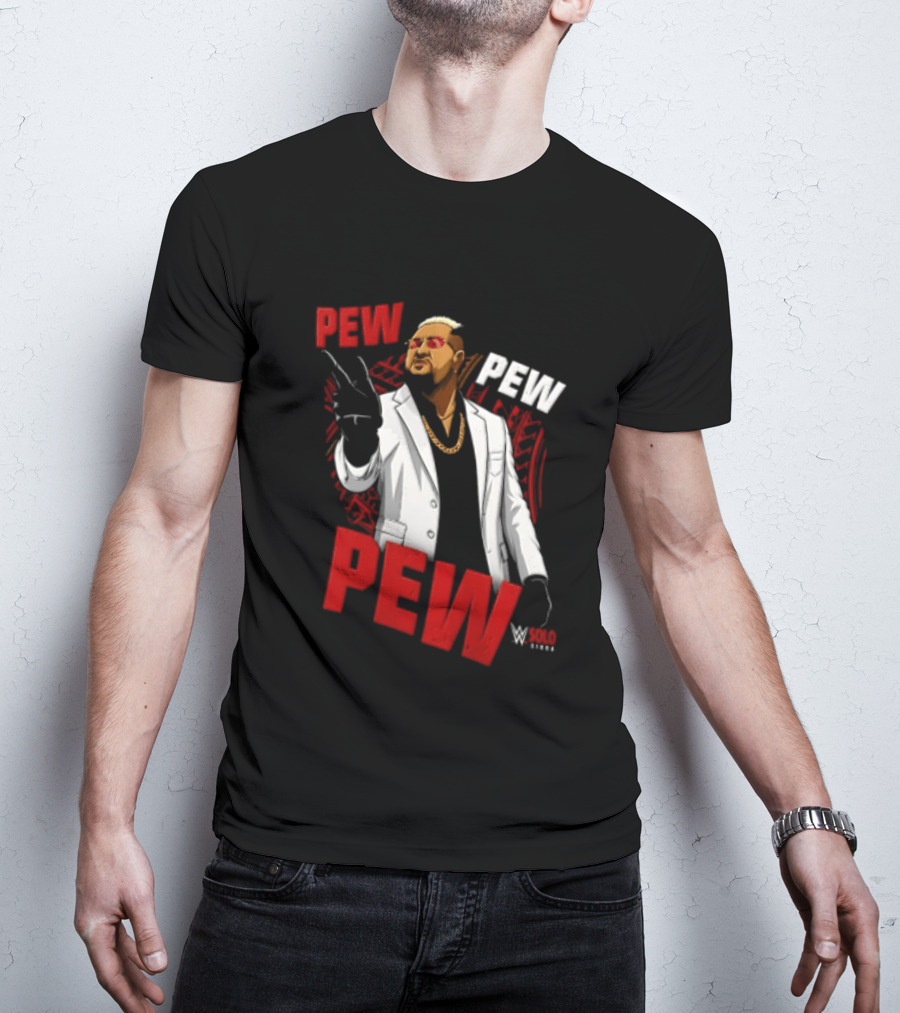 Solo Sikoa Pew Pew WWE Finger Guns White Suit Red Glasses T-Shirt