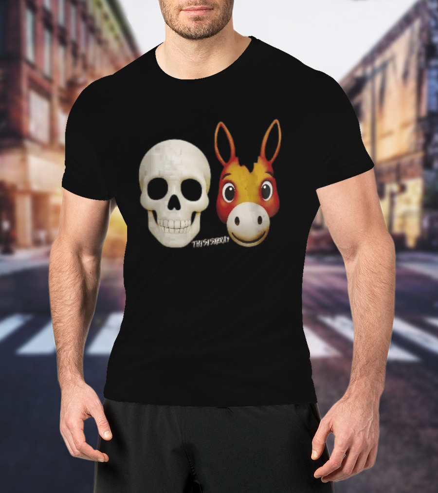 Thisistheray Human Skull And Donkey Emoji Heads T-Shirt