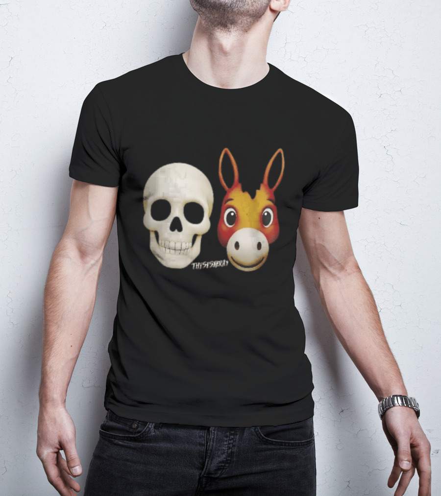 Thisistheray Human Skull And Donkey Emoji Heads T-Shirt