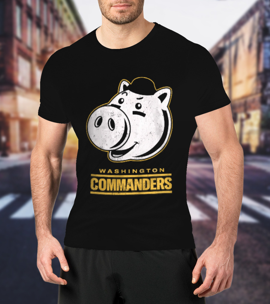 Washington Commanders Distressed Cartoon Pig Hog Hat T-Shirt