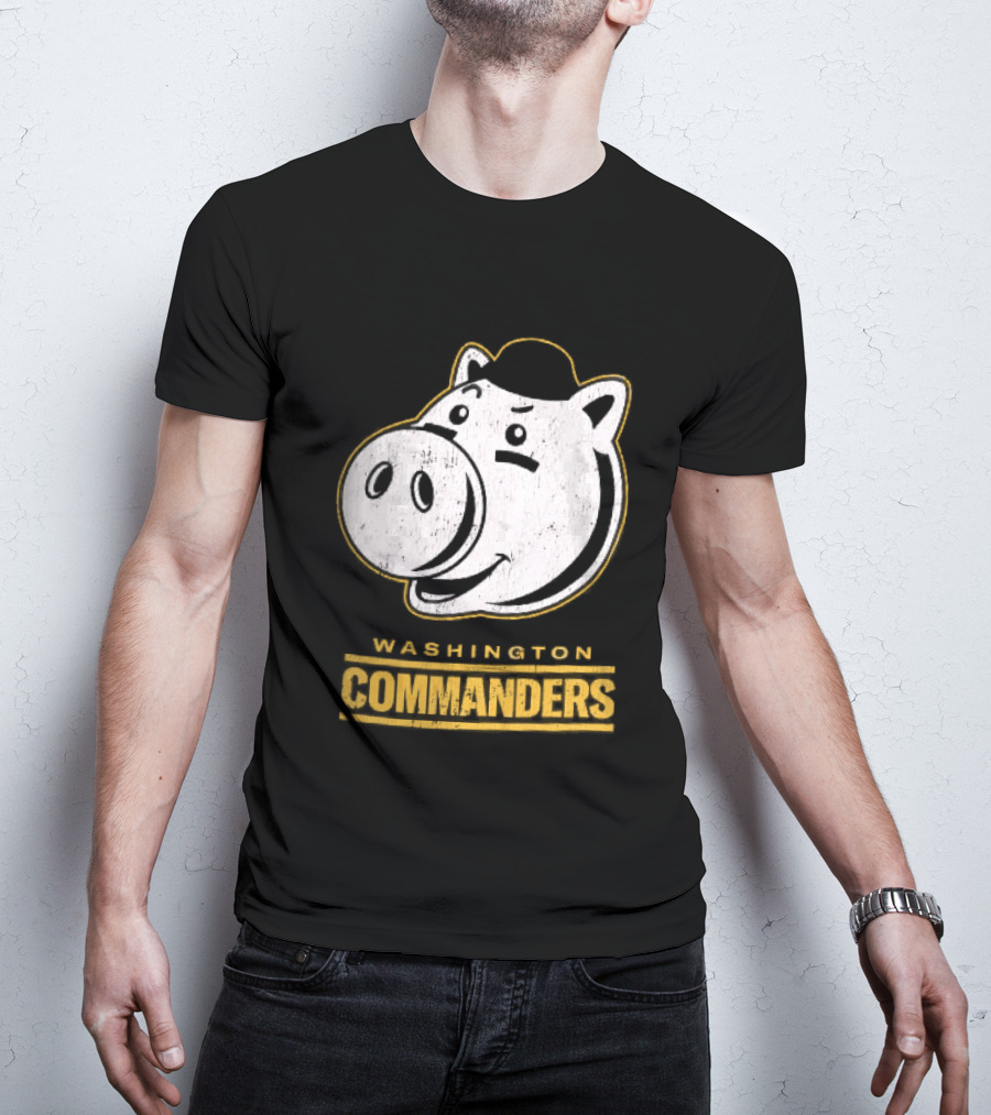 Washington Commanders Distressed Cartoon Pig Hog Hat T-Shirt