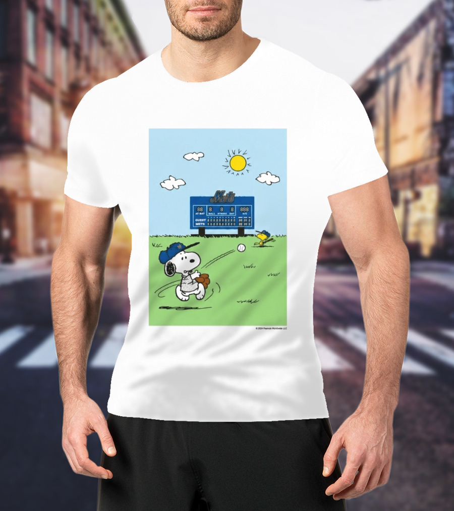 2026 Mets Snoopy Woodstock Baseball Game Scoreboard T-Shirt